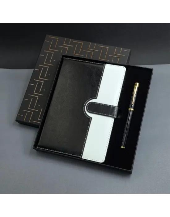 Siyah Beyaz Tarihsiz Ajanda Defter Kalem Seti