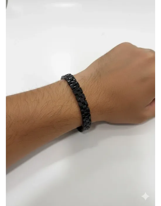 Siyah Çelik  Erkek Çelik Bileklik Boy 21.5 Cm / En 0.8 Mm  - Ebl0076