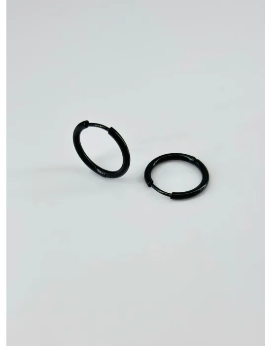 Siyah   Çelik Erkek Küpe Çap (14 Mm) Kalınlık (2 Mm) - Ekp0004