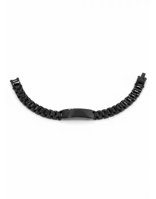 Siyah Deri / Çelik  Erkek Deri Bileklik 20 Cm  - Ebl0033