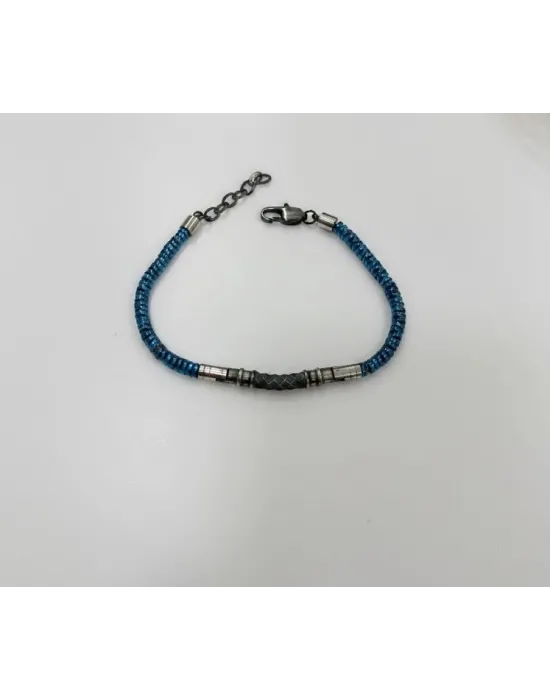 Siyah Deri / Çelik  Erkek Deri Bileklik 20 Cm  - Ebl0035