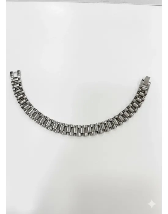 Siyah Deri  / Çelik  Erkek Deri Bileklik 20 Cm  - Ebl0039