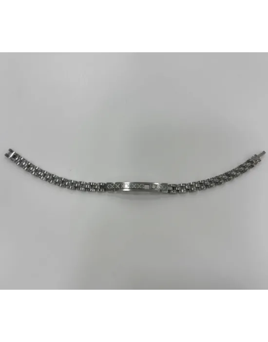 Siyah Deri / Çelik  Erkek Deri Bileklik 20 Cm  - Ebl0042
