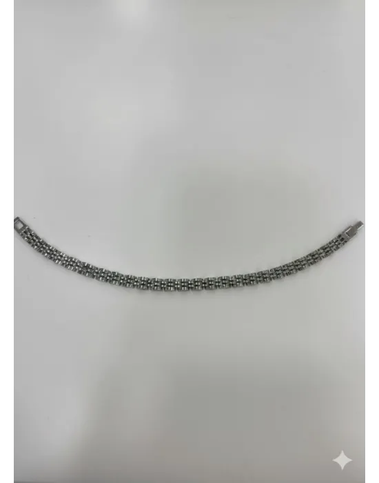 Siyah Deri / Çelik  Erkek Deri Bileklik 20 Cm  - Ebl0043