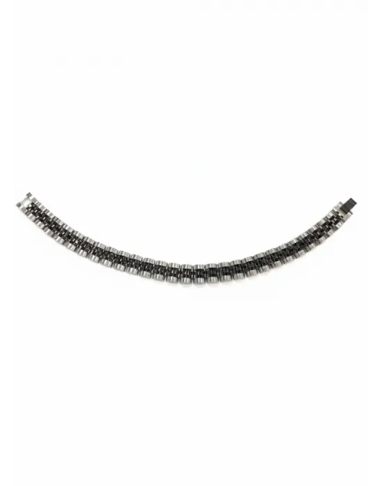 Siyah Deri / Çelik  Erkek Deri Bileklik 20 Cm  - Ebl0046