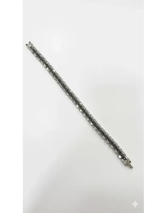 Siyah Deri / Çelik  Erkek Deri Bileklik 20 Cm  - Ebl0048