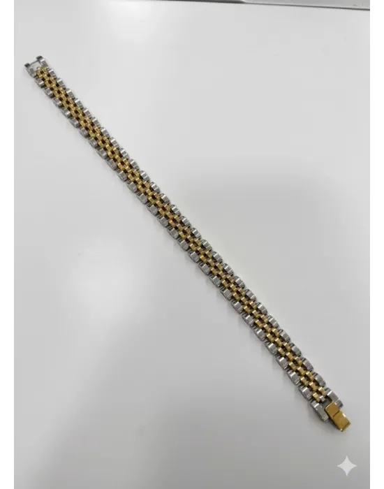 Siyah Deri  / Çelik  Erkek Deri Bileklik 20 Cm  - Ebl0051