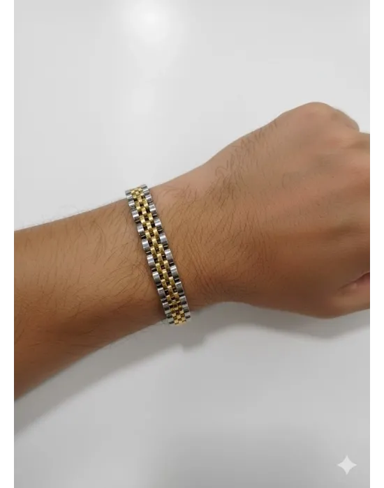 Siyah Deri  / Çelik  Erkek Deri Bileklik 20 Cm  - Ebl0051