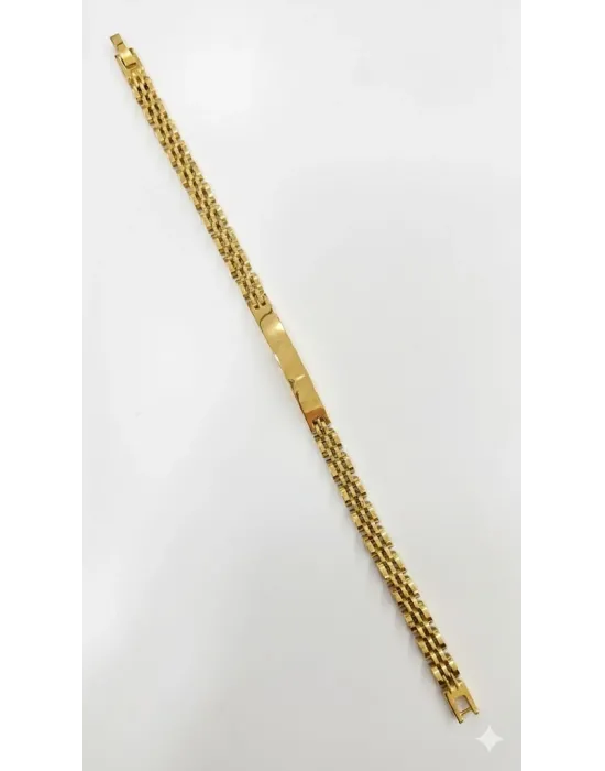 Siyah Deri / Çelik  Erkek Deri Bileklik 20 Cm  - Ebl0053