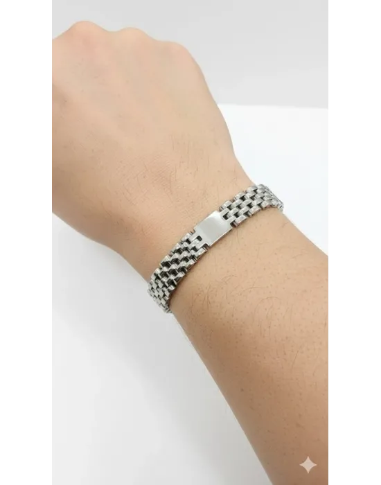 Siyah Deri / Çelik  Erkek Deri Bileklik 20 Cm  - Ebl0054