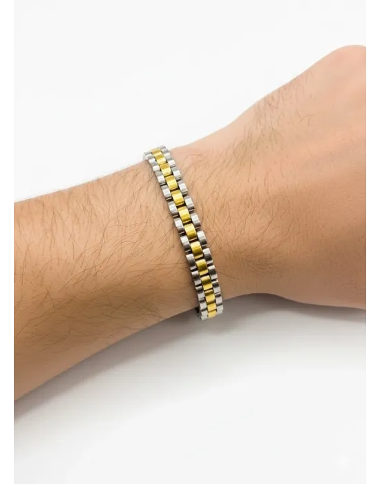 Siyah Deri / Çelik  Erkek Deri Bileklik 20 Cm  - Ebl0057