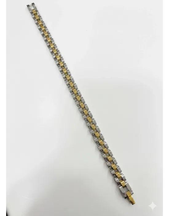 Siyah Deri / Çelik  Erkek Deri Bileklik 20 Cm  - Ebl0058