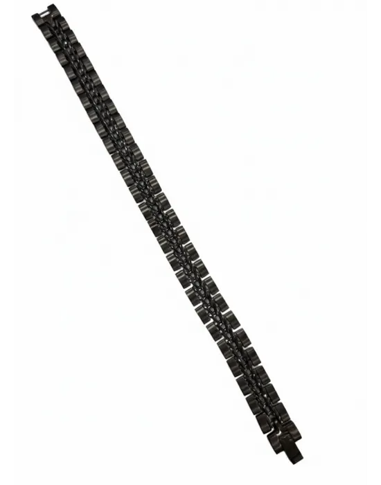 Siyah Deri / Çelik  Erkek Deri Bileklik 20 Cm  - Ebl0061