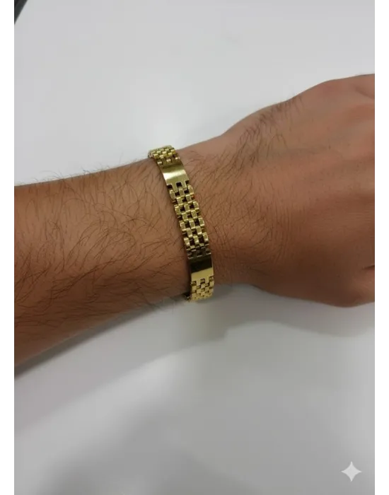Siyah Deri / Çelik  Erkek Deri Bileklik 20 Cm  - Ebl0062