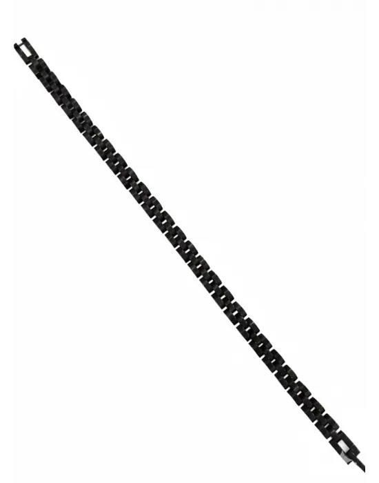 Siyah Deri / Çelik  Erkek Deri Bileklik 20 Cm  - Ebl0074