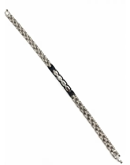 Siyah Deri / Çelik  Erkek Deri Bileklik 20 Cm  - Ebl0075