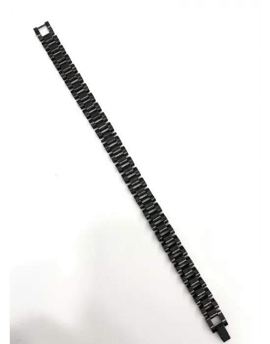 Siyah Deri / Çelik  Erkek Deri Bileklik 20 Cm  - Ebl0078