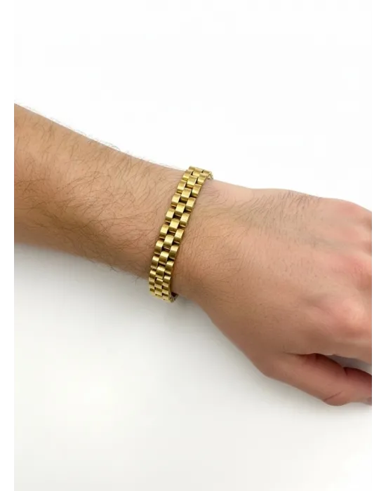 Siyah Deri / Çelik  Erkek Deri Bileklik 20 Cm  - Ebl0079