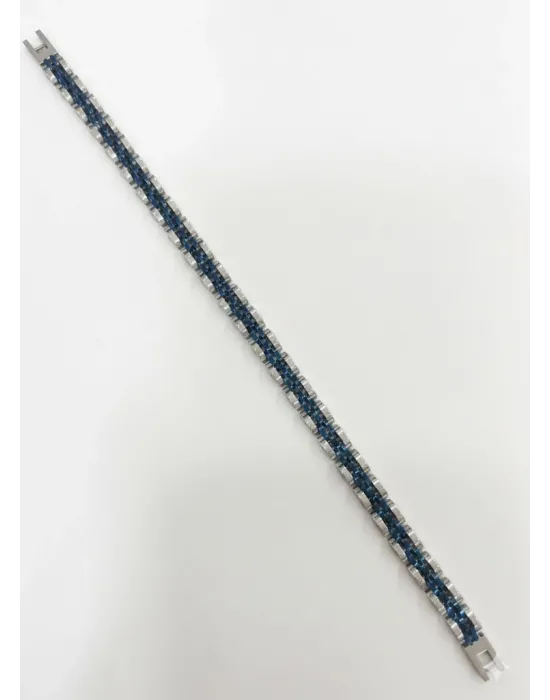 Siyah Deri / Çelik  Erkek Deri Bileklik 20 Cm  - Ebl0080