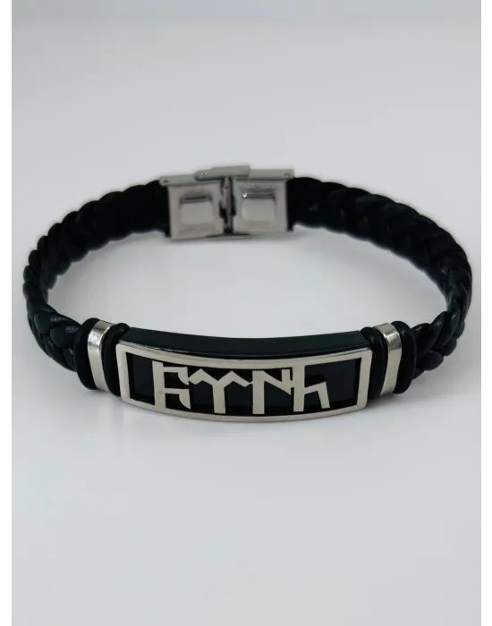 Siyah Deri / Çelik  Erkek Deri Bileklik 20 Cm  - Ebl0085