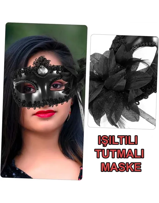Siyah Işıltılı Tutmalı Fotoğraf Çekimi Maskesi 18x29 Cm