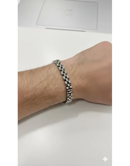 Siyah - Lacivert Deri / Çelik  Erkek Deri Bileklik 20 Cm  - Ebl0052