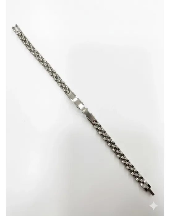 Siyah - Mavi Deri / Çelik  Erkek Deri Bileklik 20 Cm  - Ebl0050