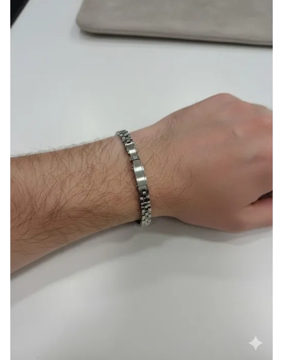 Siyah - Mavi Deri / Çelik  Erkek Deri Bileklik 20 Cm  - Ebl0050