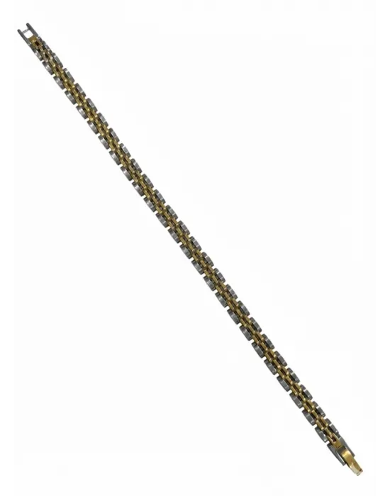 Siyah - Sarı Deri / Çelik  Erkek Deri Bileklik 20 Cm  - Ebl0063