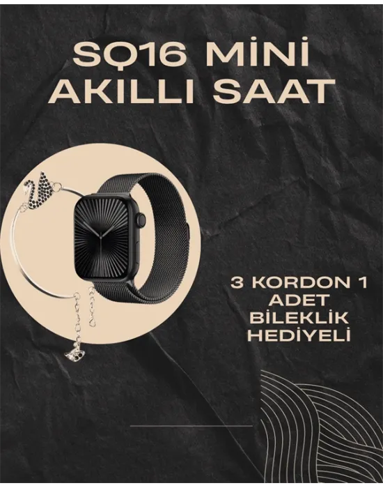 SQ-16 Mini Series 10 Akıllı Saat | Şık Ve Hafif Tasarım, 3 Kordon Seçeneği
