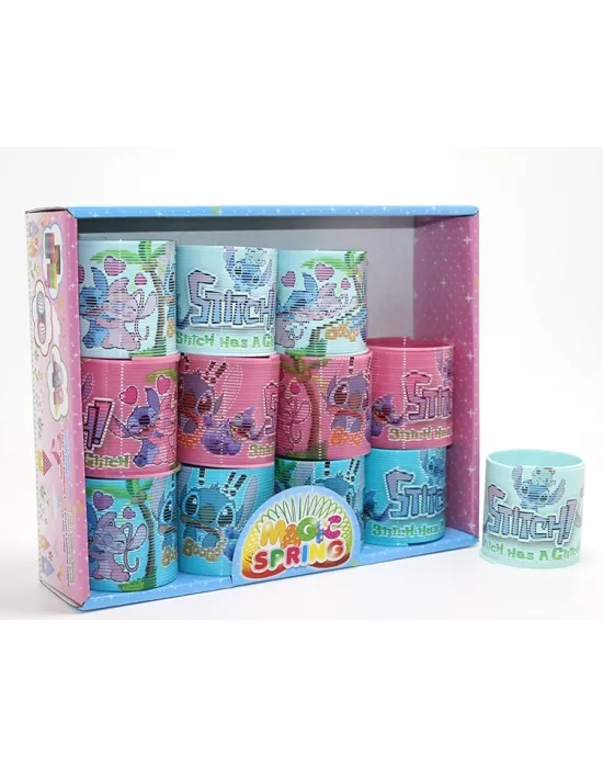 Stitch Baskılı Magic Spring Stres Yayı - Standlı Pembe Ve Mavi Renk 12li Seti Alk3986