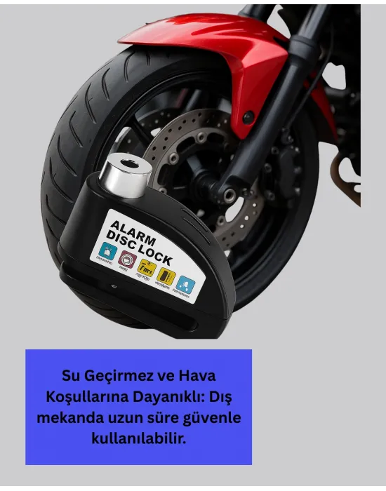 Su Geçirmez Alarm Disk Kilidi Motosiklet Scooter Bisiklet Güvenlik