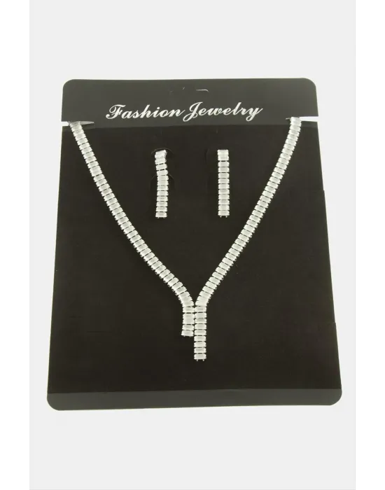 Tamtur Baget Zirkon Taşlı Lüks Set Kolye 7 mm