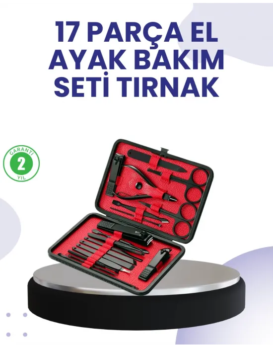 Taşınabilir Deri Kutulu 17 Parça Manikür Seti