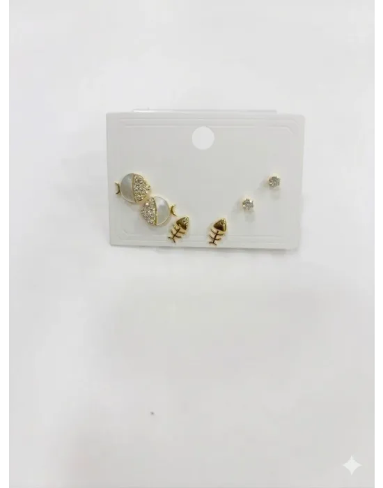 Tatlı Balık Ve Kılçık Detaylı Altılı Küpe - Kp00561