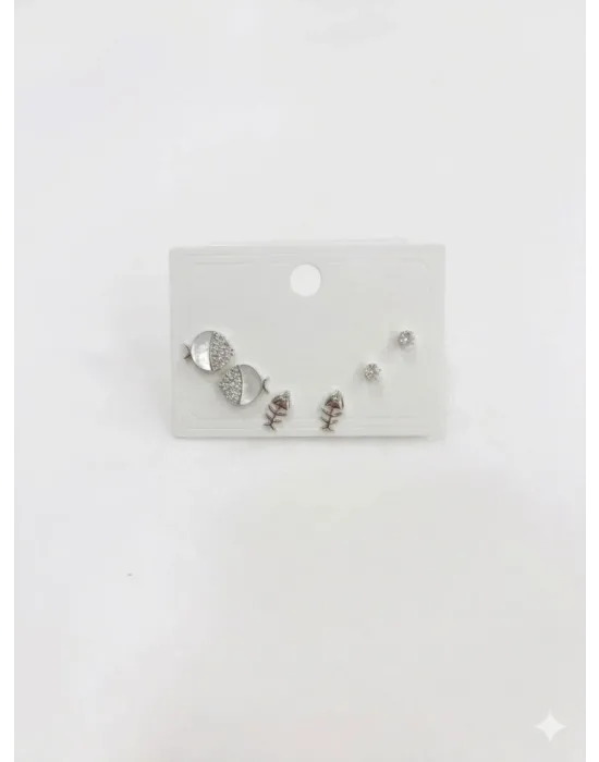 Tatlı Balık Ve Kılçık Detaylı Altılı Küpe - Kp00562