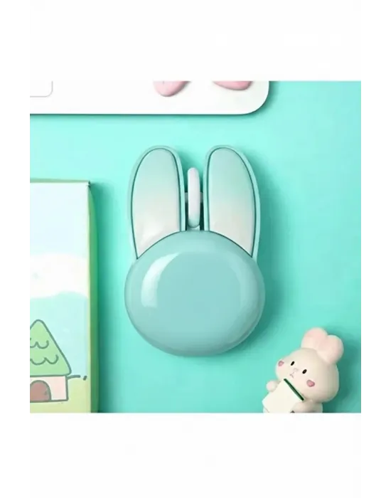 Tavşan Figürlü Kablosuz Mouse Pil Dahil Etiket Hediyeli Mavi