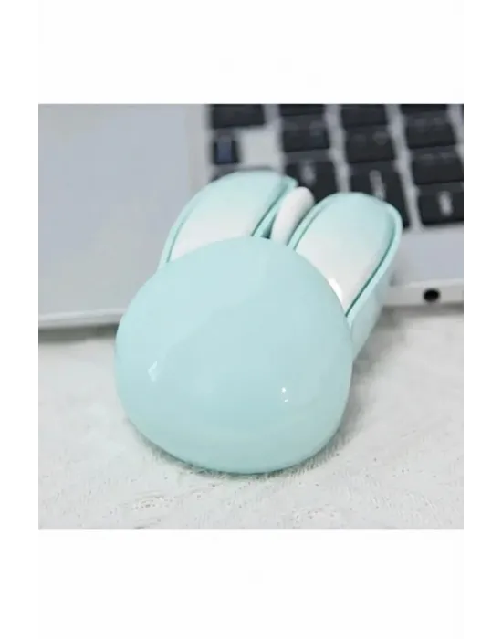 Tavşan Figürlü Kablosuz Mouse Pil Dahil Etiket Hediyeli Mavi