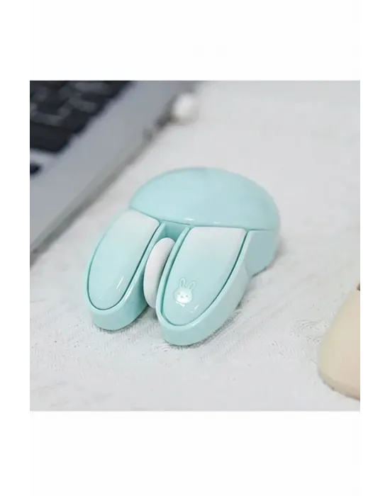 Tavşan Figürlü Kablosuz Mouse Pil Dahil Etiket Hediyeli Mavi