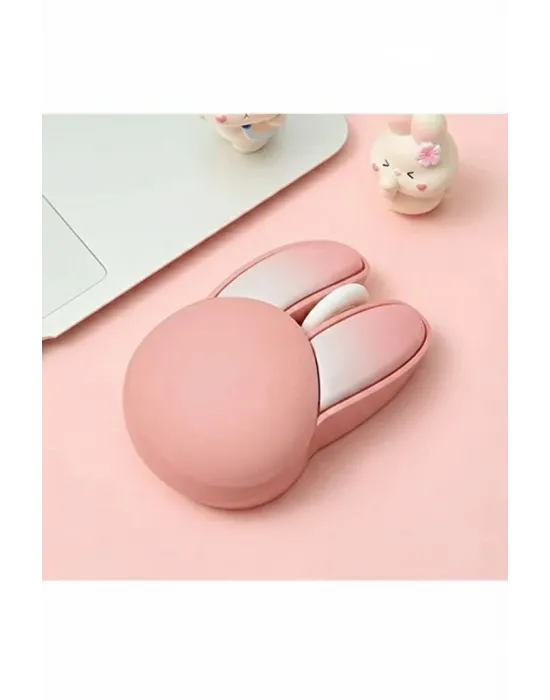 Tavşan Figürlü Kablosuz Mouse Pil Dahil Etiket Hediyeli Pembe