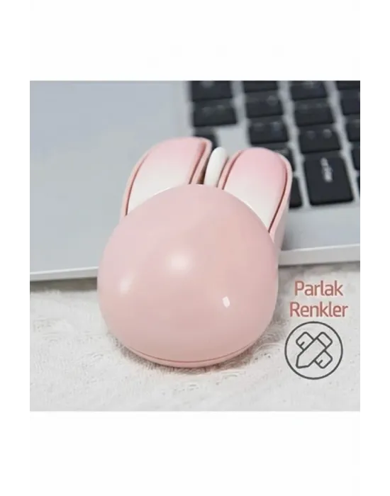 Tavşan Figürlü Kablosuz Mouse Pil Dahil Etiket Hediyeli Pembe