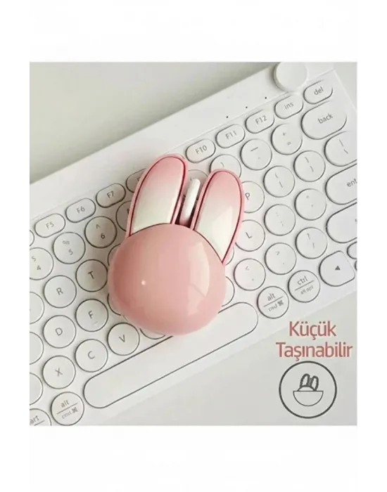 Tavşan Figürlü Kablosuz Mouse Pil Dahil Etiket Hediyeli Pembe