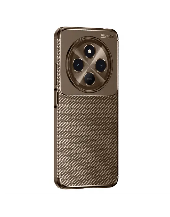 Tecno Spark 30 Kılıf Auto Focus Karbon Kapak - Kahverengi