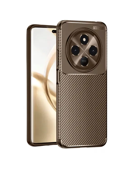 Tecno Spark 30c Kılıf Auto Focus Karbon Kapak - Kahverengi