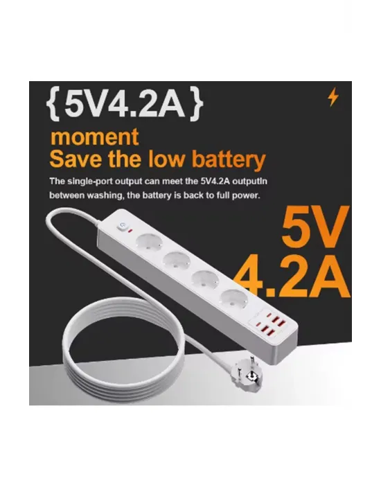 Termal Akım Korumalı 4’lü Priz 4x Usb 2x Type-c Çıkışlı Grup Priz Çoğaltıcı (3500w)