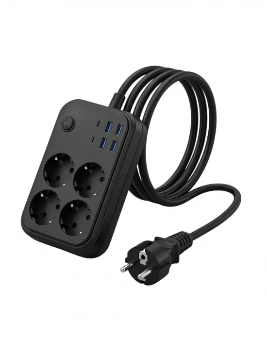 Termal Korumalı Uzatma Kablosu 4 Priz Usb Ve Type C Çoklu Şarj İstasyonu