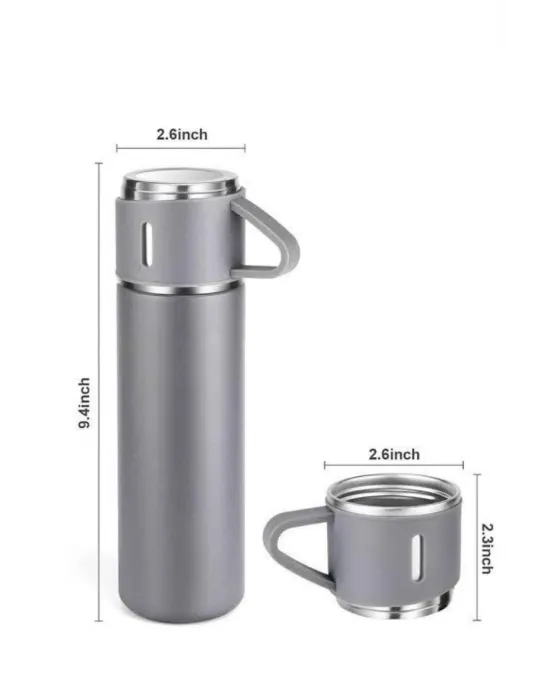 Termos Seti Paslanmaz Çelik 3 Bardaklı Vakumlu Termos Set 500 Ml 12 Saate Kadar Isı Koruma