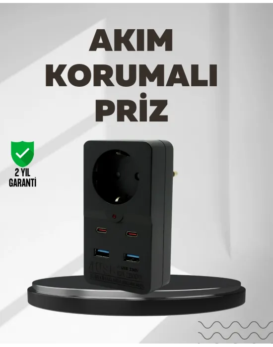 Tip Akım Koruma Prizi 10a 2500w Usb Type C Destekli