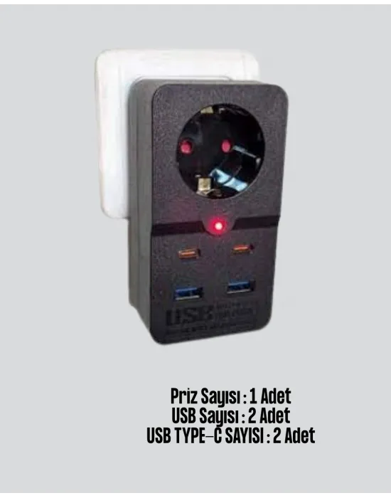 Tip Akım Koruma Prizi 10a 2500w Usb Type C Destekli