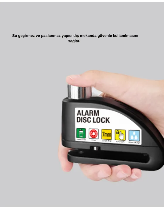 Titreşim Sensörlü Alarmlı Motosiklet Disk Kilidi 14mm Çelik Çift Kilitleme